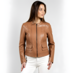 Collarless Real Leather Jacket for Women - Image 9