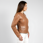 Collarless Real Leather Jacket for Women - Image 10