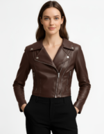 Cropped Real Leather Biker Jacket for Women - Image 9