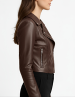 Cropped Real Leather Biker Jacket for Women - Image 10
