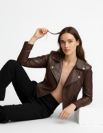 Cropped Real Leather Biker Jacket for Women - Image 11