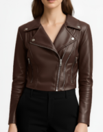 Cropped Real Leather Biker Jacket for Women - Image 12