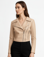 Cropped Real Leather Biker Jacket for Women - Image 16