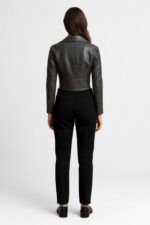 Cropped Real Leather Biker Jacket for Women - Image 26