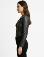 Cropped Real Leather Biker Jacket for Women - Image 6