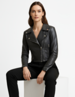Cropped Real Leather Biker Jacket for Women - Image 7