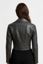 Cropped Real Leather Biker Jacket for Women - Image 5