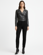 Cropped Real Leather Biker Jacket for Women - Image 8