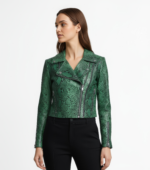 Cropped Real Leather Biker Jacket for Women - Image 22