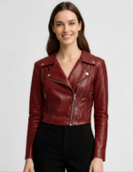 Cropped Real Leather Biker Jacket for Women - Image 13