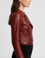 Cropped Real Leather Biker Jacket for Women - Image 14