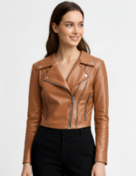 Women's Cropped Real Leather Moto Jacket - Image 10