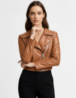 Cropped Real Leather Biker Jacket for Women - Image 3