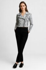 Cropped Real Leather Biker Jacket for Women - Image 20