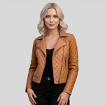 Women's Real Quilted Leather Biker Jacket - Image 9