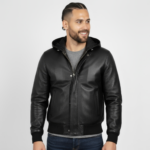 Men's Real Leather Hooded Jacket - Image 3
