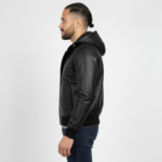 Men's Real Leather Hooded Jacket - Image 4