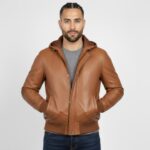 Men's Real Leather Hooded Jacket