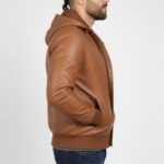Men's Real Leather Hooded Jacket - Image 2