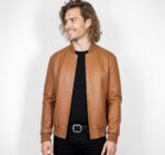 Real Leather Varsity Bomber Jacket for Men - Image 13