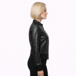 Women’s Black Leather Bomber Jacket - Image 3