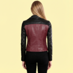 Burgundy & Black Fashion Cum Moto Leather Jacket For Women - Image 2
