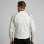Armored Biker Leather Racing Jacket in White - Image 2