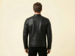Mandarin-Style Black Biker Leather Jacket - Image 2