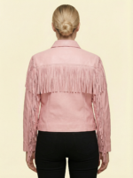 Braided and Fringed Women Pink Biker Jacket - Image 2