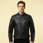 Armor Biker Leather Racing Jacket In Black