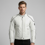 Armored Biker Leather Racing Jacket in White