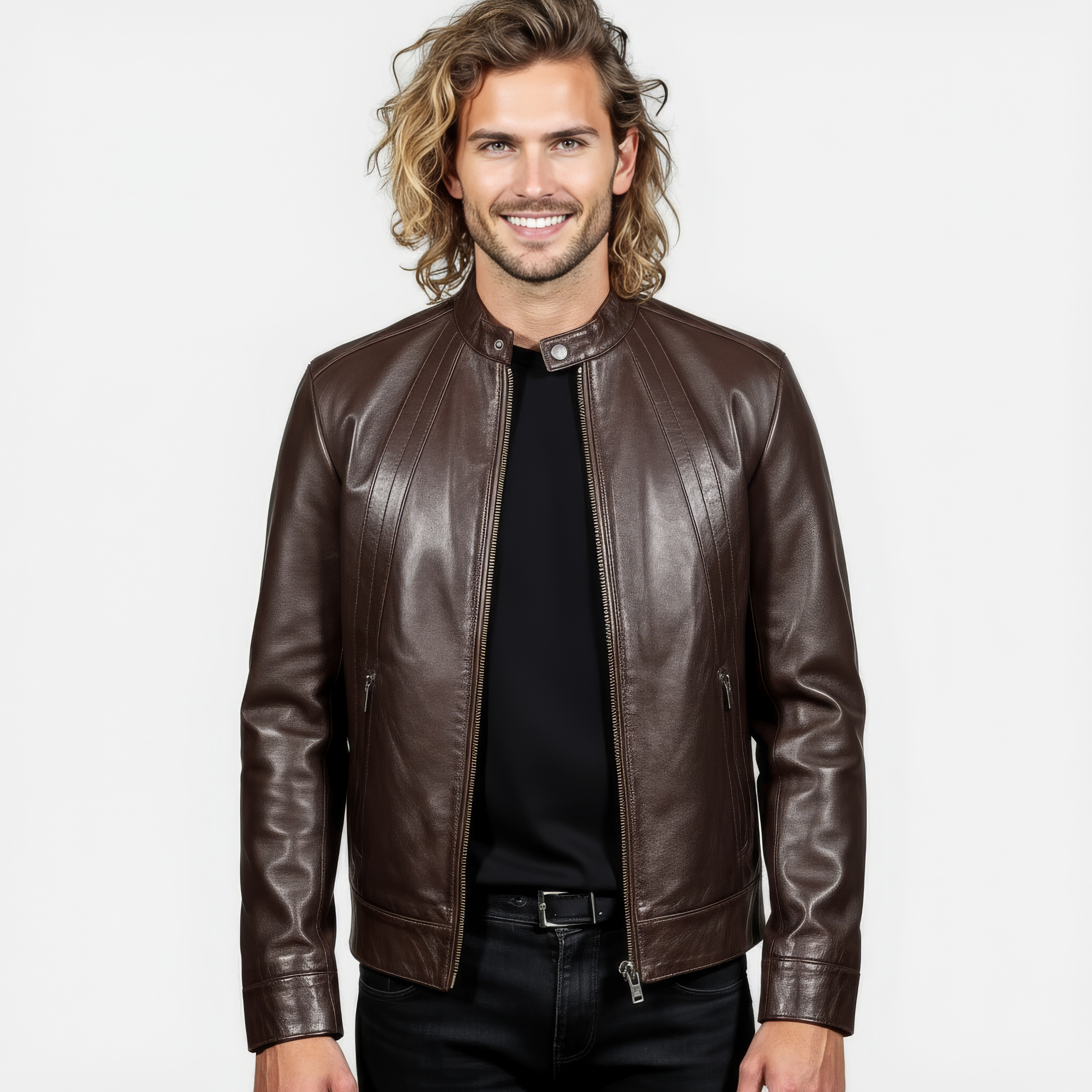 Real Leather Cafe Racer Jacket for Men
