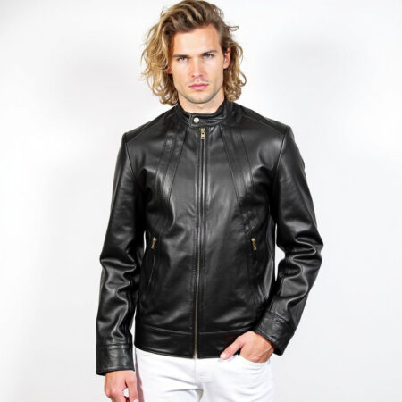 Men's Real Leather Cafe Racer Jacket