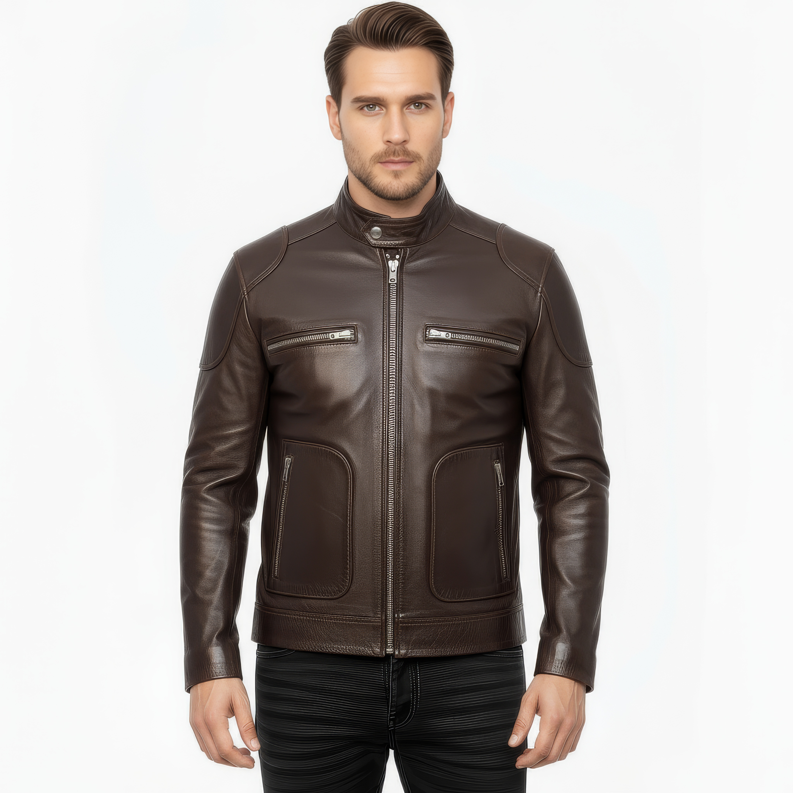Real Leather Cafe Racer Jacket for Men