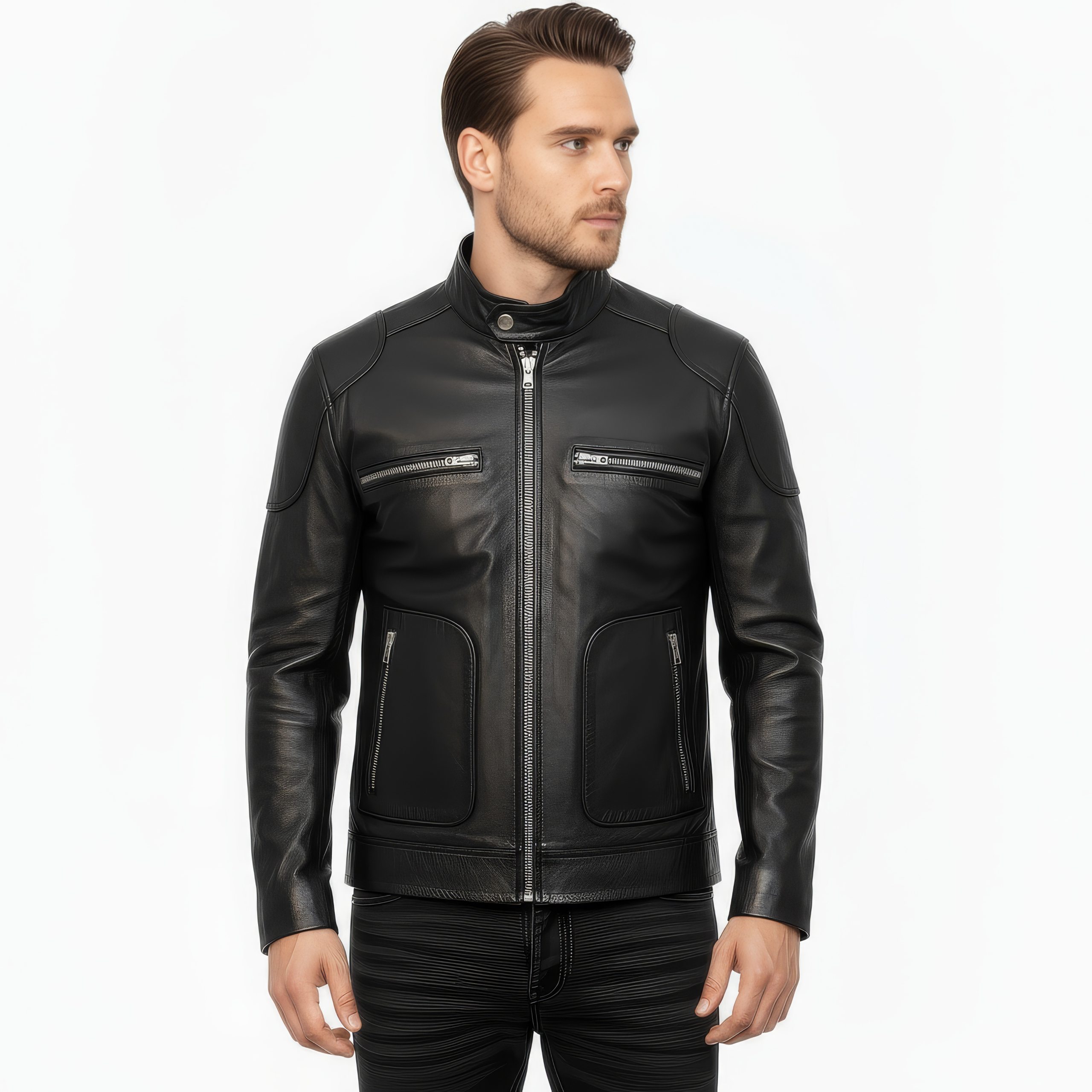 Men's Real Leather Cafe Racer Jacket