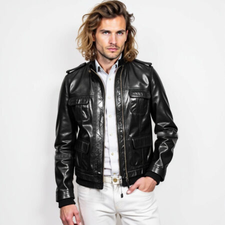 Real Leather Bomber Jacket for Men