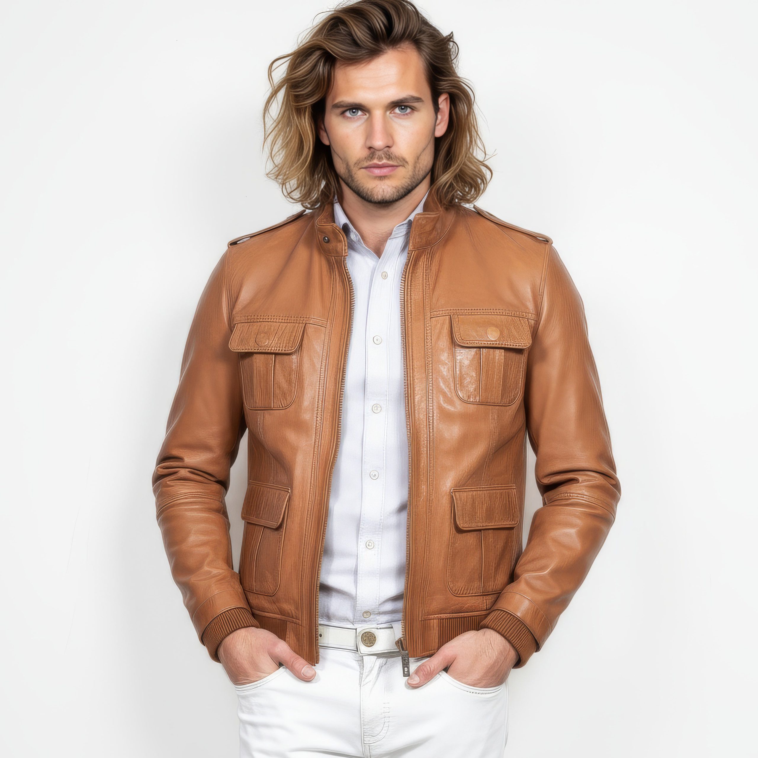 Real Leather Field Bomber Jacket for Men
