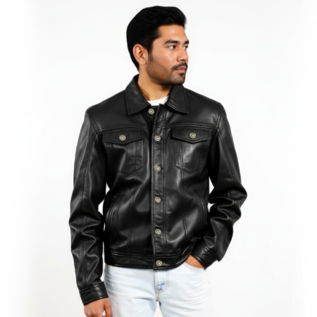 Real Leather Trucker Jacket for Men
